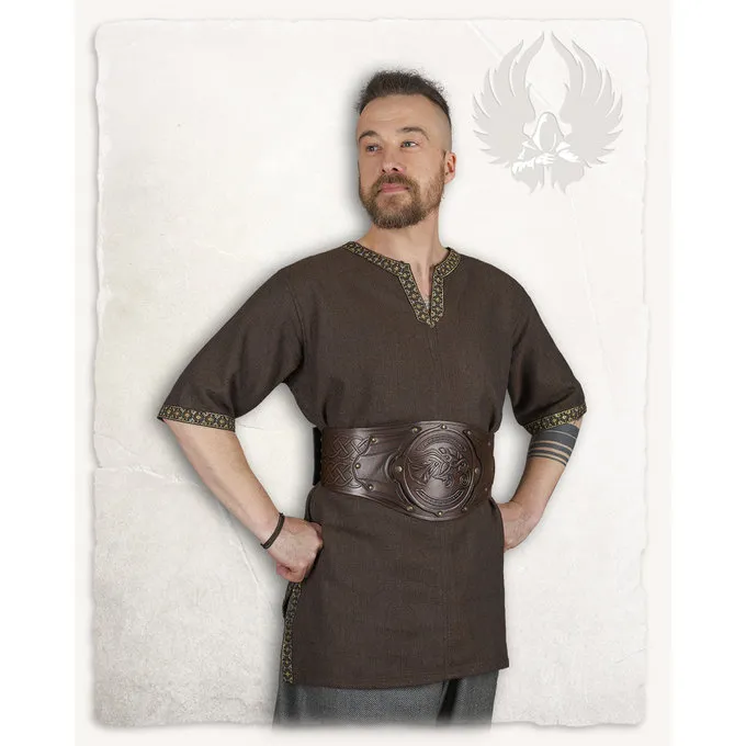 Mytholon Medieval Tunic Sigbert, Herringbone Motif, Brown - Image 2